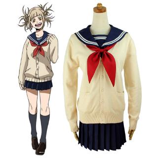 ของฉันฮีโร่ A Cademia เครื่องแต่งกายคอสเพลย์ Boku ไม่มีฮีโร่ A Cademia Himiko Toga JK ชุดผู้หญิงชุดทหารเรือที่มีเสื้อกันหนาว