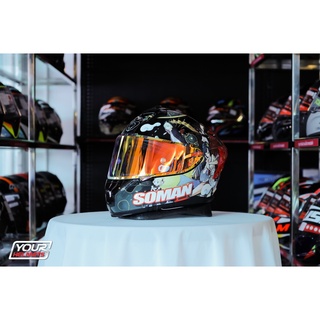 หมวกกันน็อค SOMAN HELMET รุ่น SM961-S MINT BLACK RED ACE-CENSOR