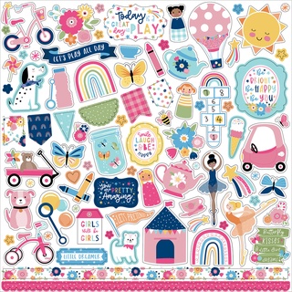 Play All Day Girl Cardstock Stickers 12"X12". Elements