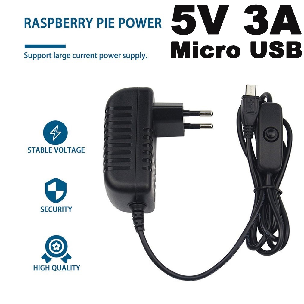 5V 3A Power Supply Charger AC Adapter Micro USB Cable With Power On/Off Switch For  Raspberry Pi 3 M