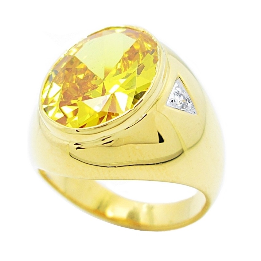 แหวนผู้ชาย แหวนพลอยสีเหลือง พลอยบุษราคัม เพชร cz แท้ ชุบทอง 24k