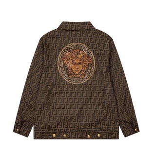 FENDACE FENDI X VERSACE FF JACQUARD JACKET BLAZER BROWN เสื้อคลุมตัวนอก แจ็คเก็ตคอปกแขนยาว แบรนด์เฟนดิ เวอร์ซาเช่ น้ำตาล