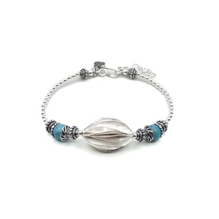 สร้อยข้อมือเงินมะเฟืองเงินร้อยเทอร์ควอยซ์ หินนำโชค: DSP 925 Sterling Silver Turquoise Charm Bracelet [CFS0010]