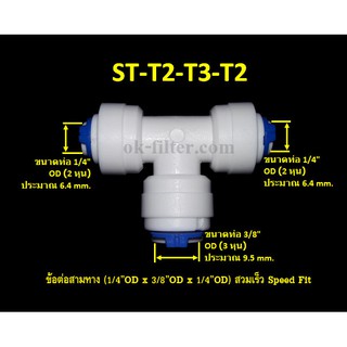 ข้อต่อสามทาง (1/4OD x 3/8OD x 1/4OD) สวมเร็ว Speed Fit