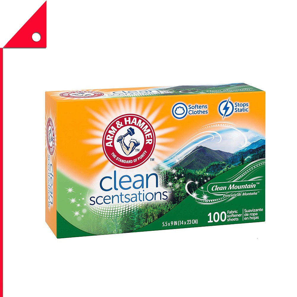 Arm & Hammer : ANHCMT-100* แผ่นอบผ้านุ่ม Fabric Softener Sheets Clean Mountain, 100 sheets