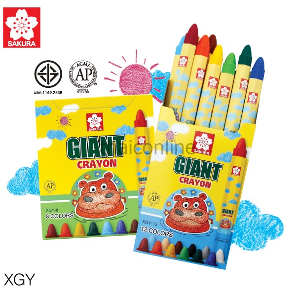 สีเทียน GIANT SAKURA XGY 12 สี เหมาะสำหรับเด็กอนุบาล 3-6 ปี