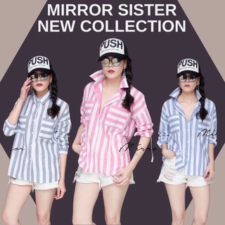 Mirrorsister’s Barcelona Stripe shirt เชิ้ตแขนยาวลายทาง เชิ้ตแฟชั่น เชิ้ตแขนยาวใส่ได้ทุกวัน เชิ้ตทำงานแฟชั่น