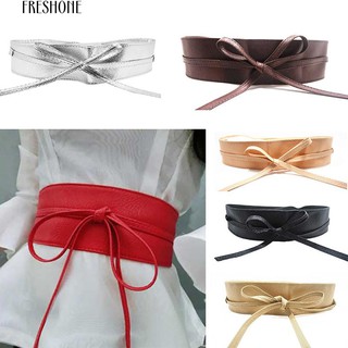 แฟชั่นเฟรสโซสตรีแฟชั่นเข็มขัดหนัง Faux Soft Bowknot ตัว Tie เอวกว้างแถบชุดเข็มขัด