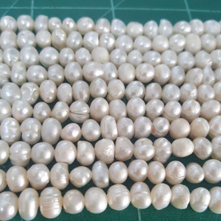 ไข่มุกแท้ ร้อยด้ายDiy ขนาดมุก4-5mm ทรงไข่ สีธรรมชาติ ยาว13นิ้ว เกรดผิวB