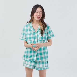 ชุดนอน sliptosleep - Green Grids Shorts Set