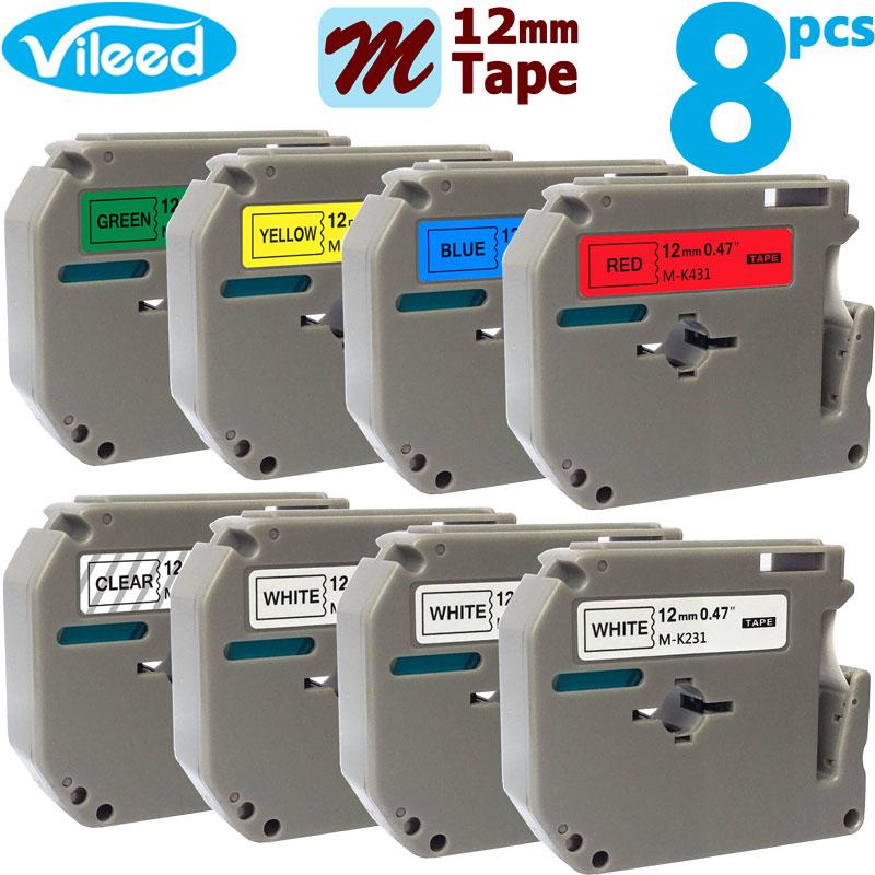 8 แพ็คหลากสี 12 มม.M เทปสําหรับ Brother P-Touch Labeler M-K231 3 ชิ้น + M-K131 M-K431 M-K531 M-K631 