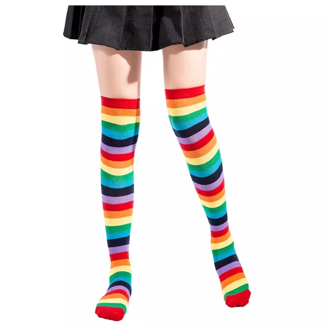 ถุงน่อง ถุงเท้ายาว สีรุ้ง เรนโบว์ คลุมเข่า เลกกิ้ง Rainbow LGBT Pride Parade Knee Stocking Legging Leg Prop Sock Costume