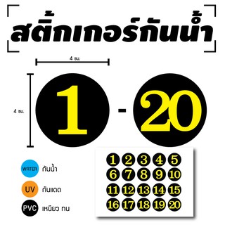 STICKER สติกเกอร์ สติ้กเกอร์กันน้้ำ ติดประตู,ผนัง,กำแพง (ป้ายตัวเลข 1-20) 1 A4 ได้รับ 20 ดวง [รหัส D-051]