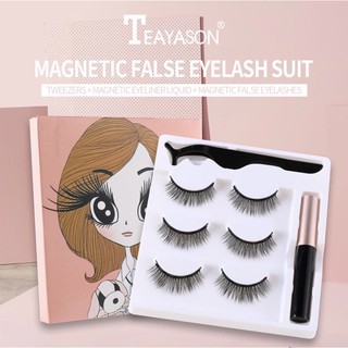 ล้างสต็อก👁รุ่นเบาสบายตา👁ขนตาปลอม ธรรมชาติ 3D 3 คู่ + อายไลเนอร์ ไม่ใช้กาว