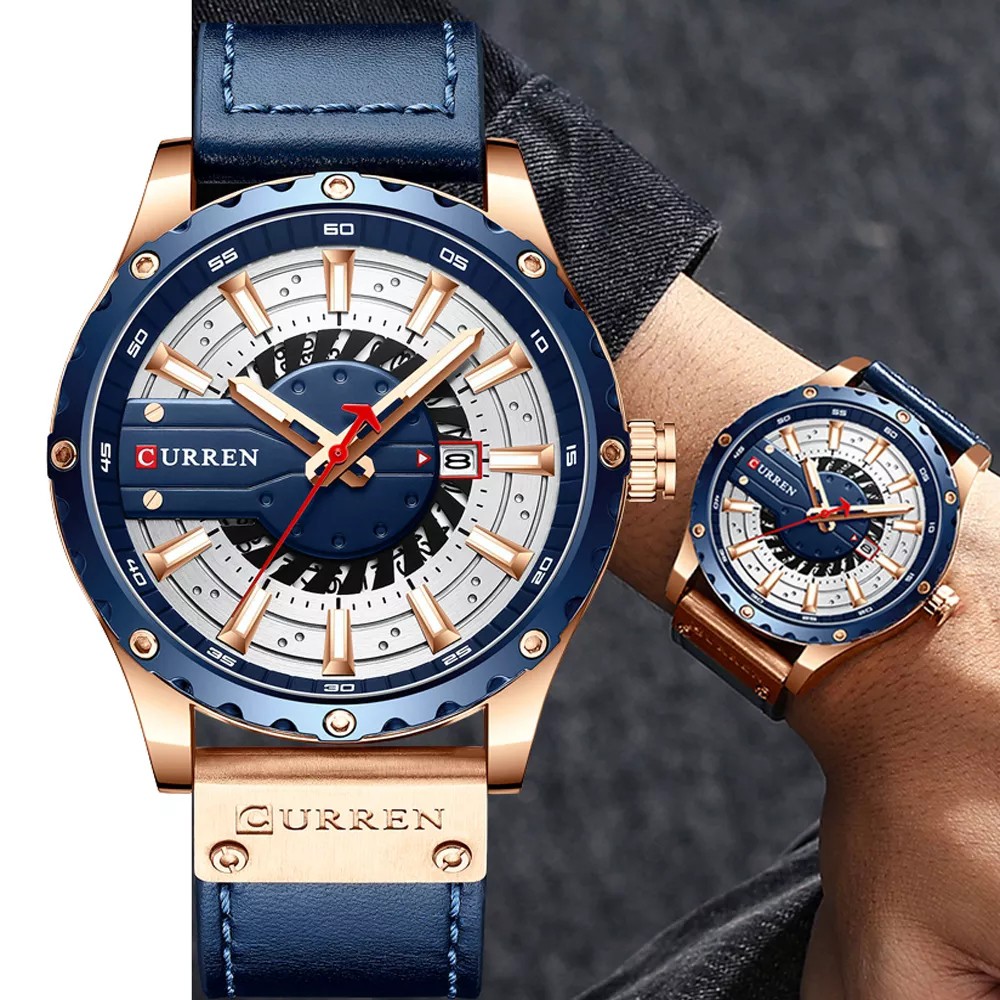 CURREN 8374 นาฬิกาข้อมือควอตซ์แฟชั่น สายหนัง กันน้ํา สําหรับบุรุษ