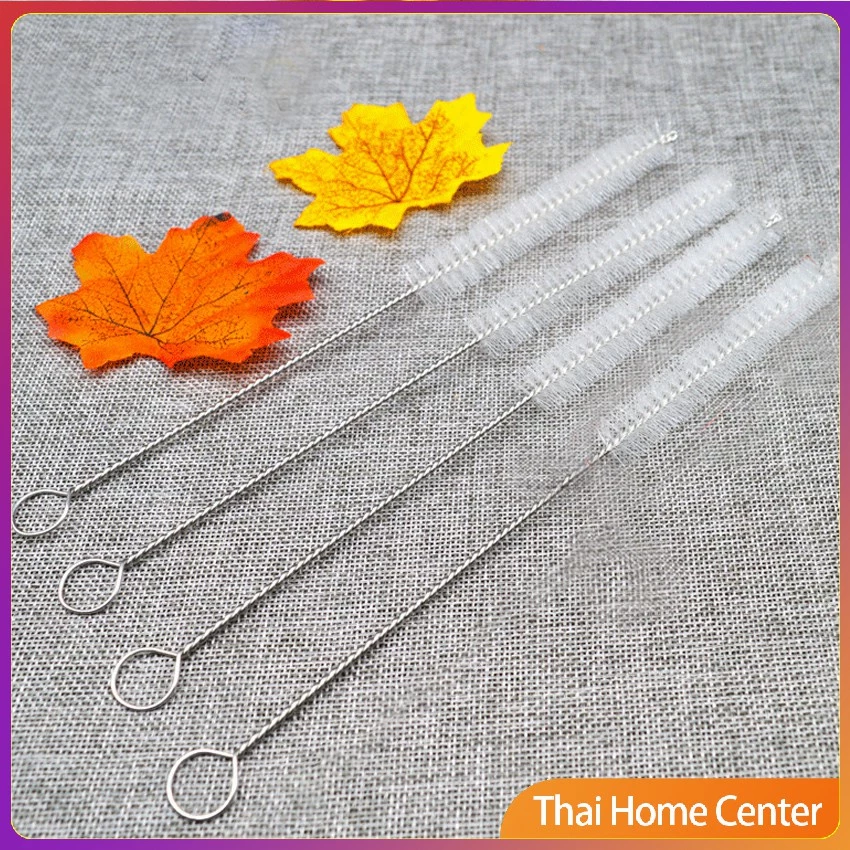 แปรงล้างหลอดดูด จุกนม ขนไนล่อน ไม่ทำให้เป็นรอย สแตนเลส แปรงฟาง Stainless steel soft straw straw brush
