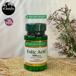 โฟลิค แอซิด Natures Bounty® Folic Acid 800 mcg 250 Tablets  #โฟลิก #กรดโฟลิค #วิตามินบี 9 #B9