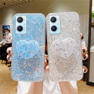 Ready Stock 2022 เคส OPPO A96 4G A16e A76 A16K New Fashion Glitter Diamond Silver Lens Drop Protection with Love Bracket Soft Case Bling Transparent Back Cover เคสโทรศัพท์ OppoA96 OppoA76