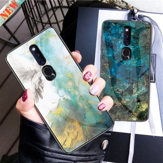 OPPO F9 F11 Pro / Realme 2 Pro / Find X Casing Marbled Glass Back Phone Case กรณี