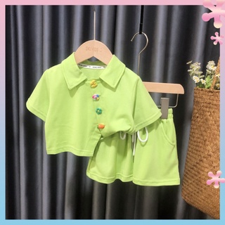 Girls short-sleeved suit baby girls summer clothes childrens western style polo shirt sports fashionable clothes summer two-piece suit trendy