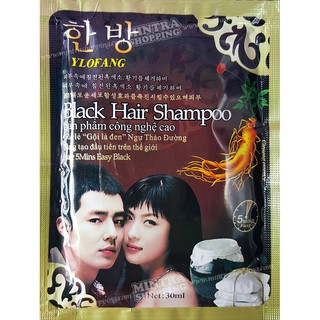 แชมพูย้อมผม FLOFANG สูตรโสม สมุนไพรเปลี่ยนสีผม ปิดผมขาว - สีดำ Black Hair Darkening Shampoo