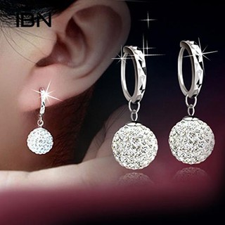 * Ibn ไม่ซ้ำกัน Rhinestone สีขาว Round Ball จี้ปาร์ตี้ Drop ต่างหู Dangle