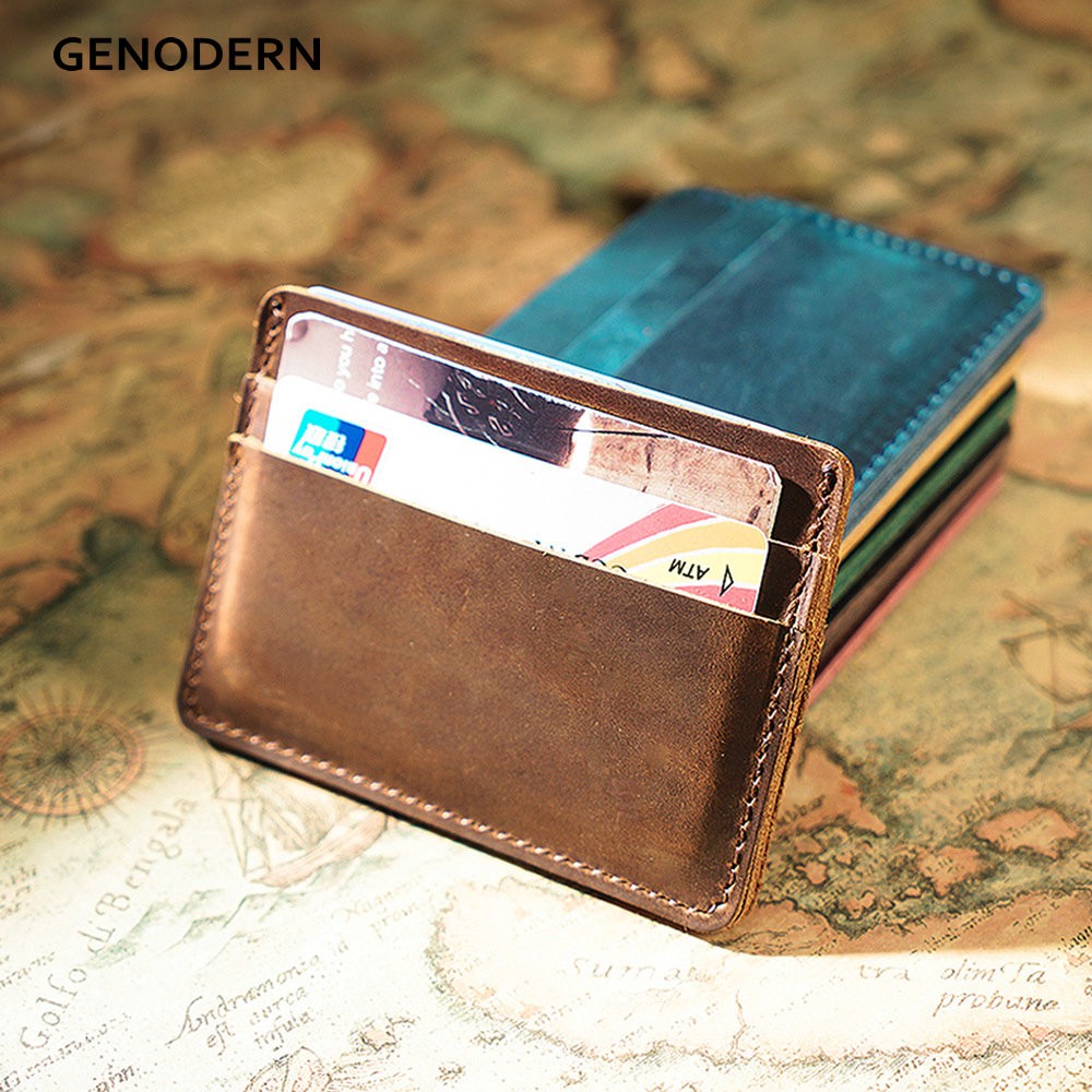 Crazy Horse Leather Men Credit ID Card Holders Business Unisex Card Case Slim Men Wallet