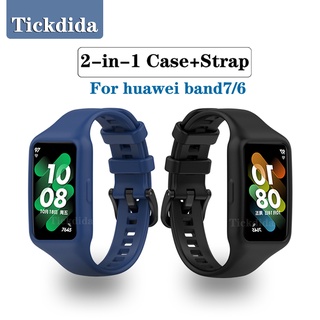 2-in-1 สายนาฬิกา + เคส สําหรับ Huawei Band 7 สายเปลี่ยนซิลิโคน พร้อมกันชน เคสนิ่ม อุปกรณ์เสริม สําหรับ Huawei Band 6 / Honor Band6