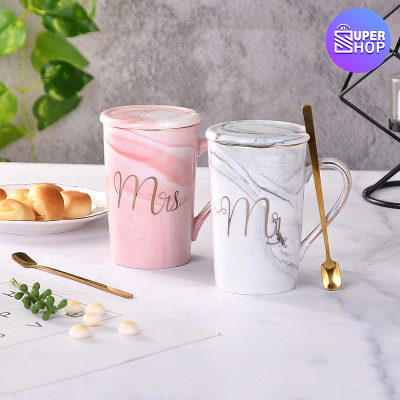 แก้วเซรามิค Mr.-Mrs.ceramic ลายหินอ่อน แก้ว+ช้อน รุ่น 28-43
