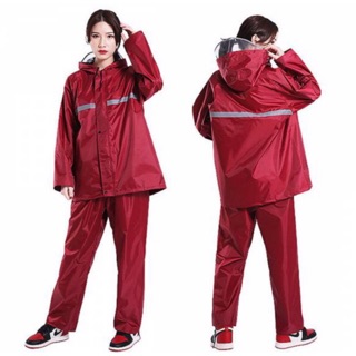 （9สี）New Alitech ชุดกันฝน เสื้อกันฝน สีกรมท่า มีแถบสะท้อนแสง รุ่น หมวกติดเสื้อ Waterproof Rain Suit