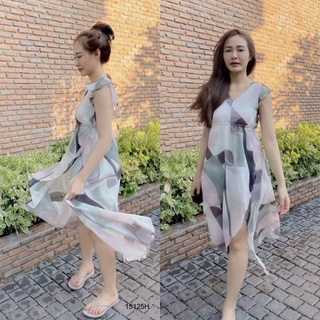 MM15125 เดรสชีฟองลายกราฟฟิกไหลระบาย flowing graphic chiffon dress