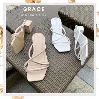 GRACE รุ่นสายกลมพรีเมี่ยม 1.25 นิ้ว(กันลื่น) ไซส์ 36-43 รองเท้าส้นสูงแฟชั่น ผู้หญิงใส่สบายไม่บาดเท้า