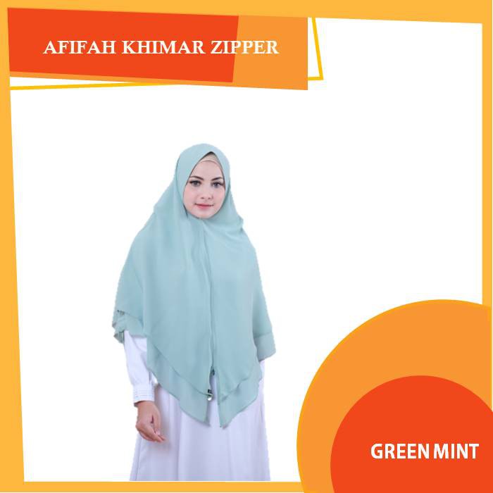 KHIMAR AFIFAH ZIPPER SOFT PET ANTEM 7in1 MINT INSTANT HIJAB AFIFAH ZIPPER