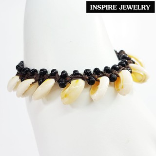 Inspire Jewelry ,สร้อยข้อมือเชือกเทียนถัก ประดับด้วยเปลือกหอยเบี้ยแก้                                               .