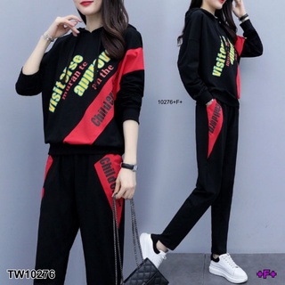 MM10276 Set วอร์ม เสื้อฮู๊ดแขนยาว+กางเกงขายาวสกรีนตัวหนังสือ Set of tracksuit, long-sleeved hoodie + long pants, screen