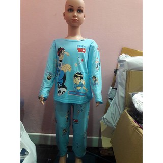 ชุดนอนเสื้อ+กางเกง-ฟ้า
