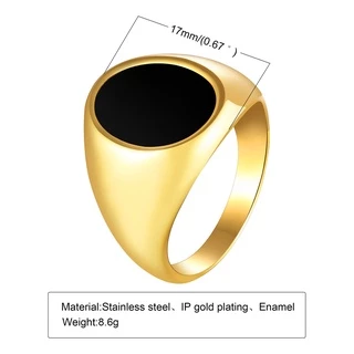 Vnox แหวนสแตนเลสทรงกลมสีดําสําหรับผู้หญิงและผู้ชาย