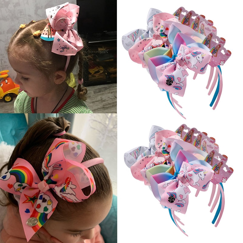 6 ชิ้น/ล็อต Jojo Siwa Hairband สําหรับสาวยูนิคอร์นพิมพ์ริบบิ้นโบว์ผม