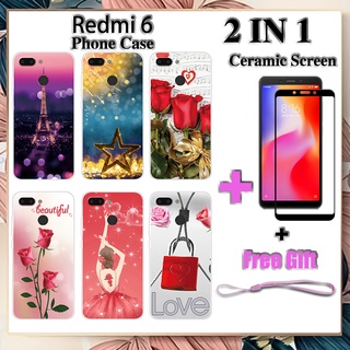 2 IN 1 Redmi 6 เคสโทรศัพท์ พร้อมกระจกนิรภัย เซรามิค ป้องกันหน้าจอ โค้ง ฟิล์มนิรภัย โรแมนติก