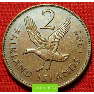 เหรียญต่างประเทศ 2 penny ปี1987 หมู่เกาะฟอล์คแลนด์ ผ่านใช้ ขนาด 25.91 มม. หายาก น่าสะสมเป็นอย่างยิ่ง