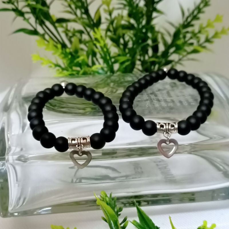 Gelang Tangan Manik Hitam Couple/Magnet Black Bead Couple Bracelet/sing铁珠 Black Crystal makeup Brace