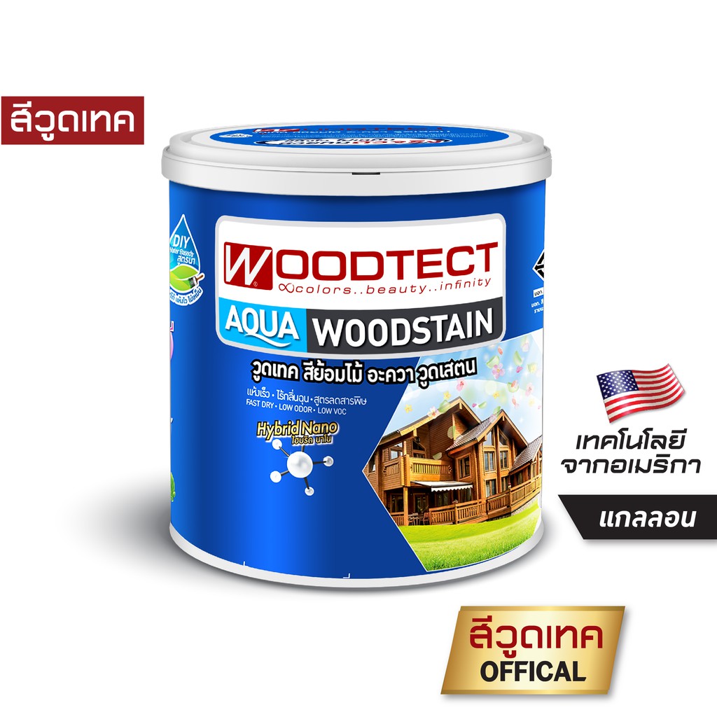 วูดเทค อะควา วูดสเตน สีย้อมไม้ สีทาไม้ สูตรน้ำ สำหรับผนัง  WOODTECT Aqua Woodstain For Panels