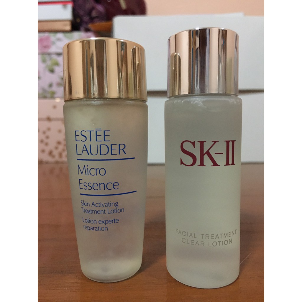 Estee Lauder Micro Essence (เอสเซ้นส์ น้ำตบก่อนลงเซรั่ม) and SK-II Facial Treatment Clear Lotion (To