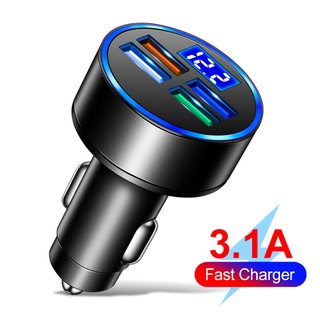 ที่ชาร์จในรถยนต์ 3.1A 15.5W 4USB พร้อมตัวตรวจจับแรงดันไฟฟ้า จอแสดงผลดิจิตอล อะแดปเตอร์หลายพอร์ต สําหรับอุปกรณ์ตกแต่งภายในรถยนต์