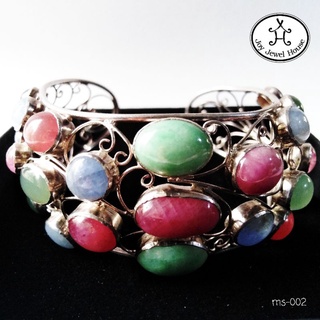 ms-002 กำไรข้อมือรวมอัญมณี หยก ทับทิม นิหร่า ตัวเรือนเงินแท้