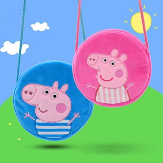 กระเป๋าถือ กระเป๋าสะพายไหล่ ผ้ากํามะหยี่ขนนิ่ม ลาย Pepa Pig Piggy Peachy น่ารัก สําหรับผู้หญิง