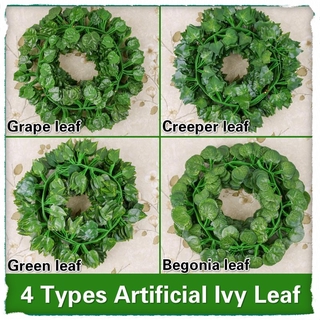 1Pcs ประดิษฐ์ Ivy Leaf ประดิษฐ์หวายปลอมต้นไม้บ้านตกแต่งสวน พืช ปลอมใบดอกไม้ สีเขียว พวงหรีด