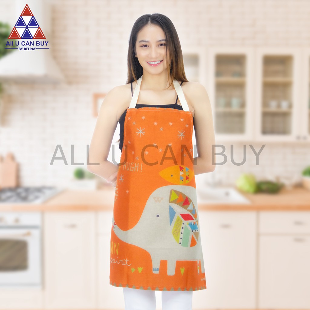 ALL U CAN BUY   ผ้ากันเปื้อน กันน้ำมัน เอี๊ยม ผ้าทำอาหาร ลายช้างสีส้ม