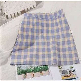 กระโปรงเกาหลีลายตารางสีฟ้า​ Pastel​ Blue​ Korean​ Bar​ Skirt