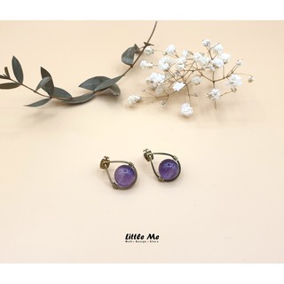 Little ME ต่างหูเรียบประดับหินแท้ แบบติดหู ของขวัญ ของขวัญวันเกิด สินค้าทำมือ Handmade simply earring with amethyst.
